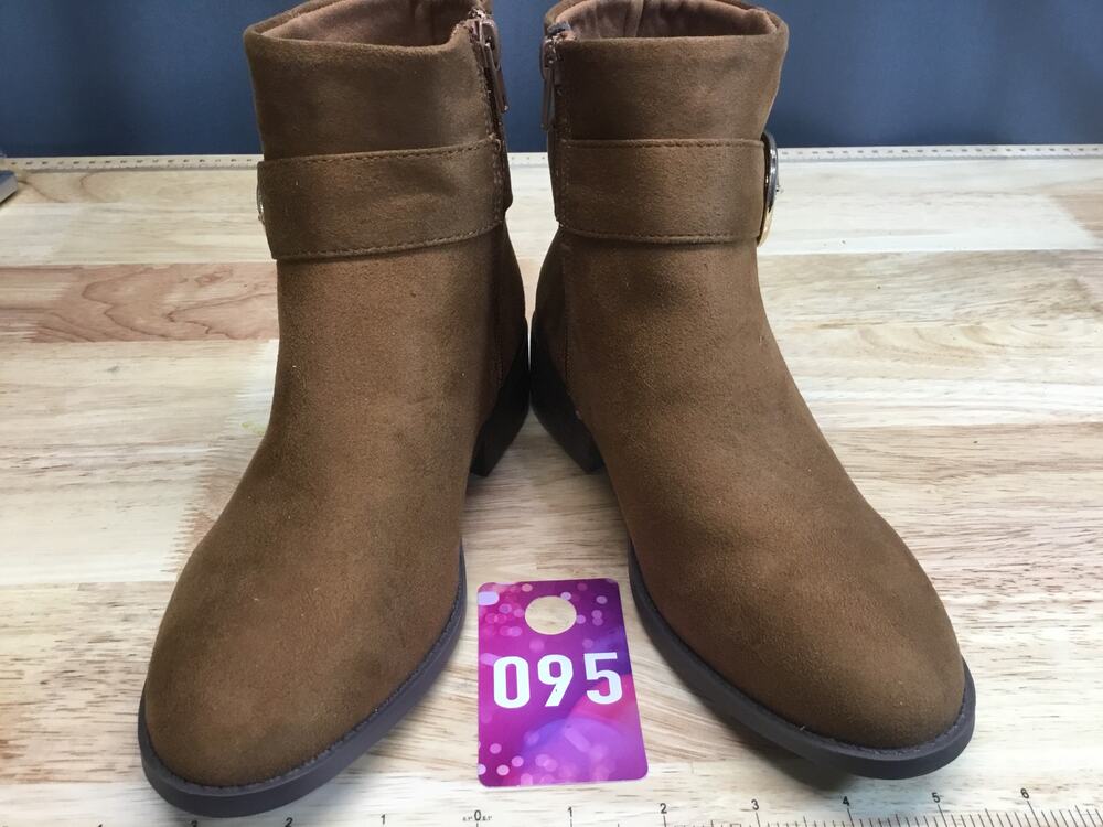 Steve Madden Cognac Ankle Booties Kid's 4 Brown Round Toe Side Zipper Buckle